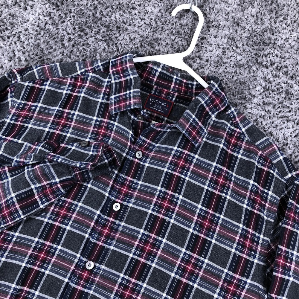 UNTUCKit Shirt Mens Large Gray Plaid Long Sleeve Flannel Button Up Casual